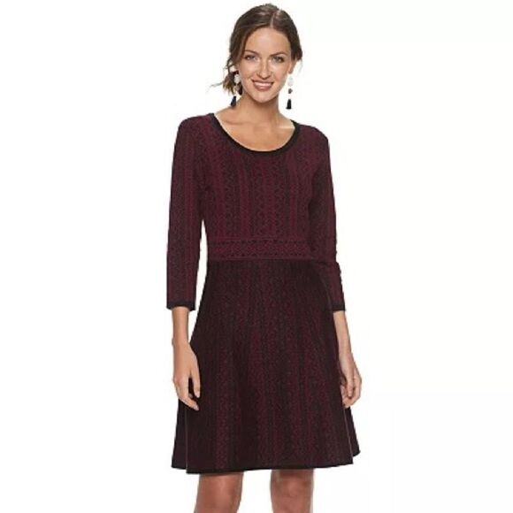 Nina Leonard Print Fit & Flare Sweater Dress Small - Picture 1 of 7